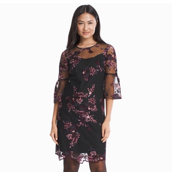 White House Black Market Dresses & Skirts - Bell-Sleeve Embroidered Shift Dress